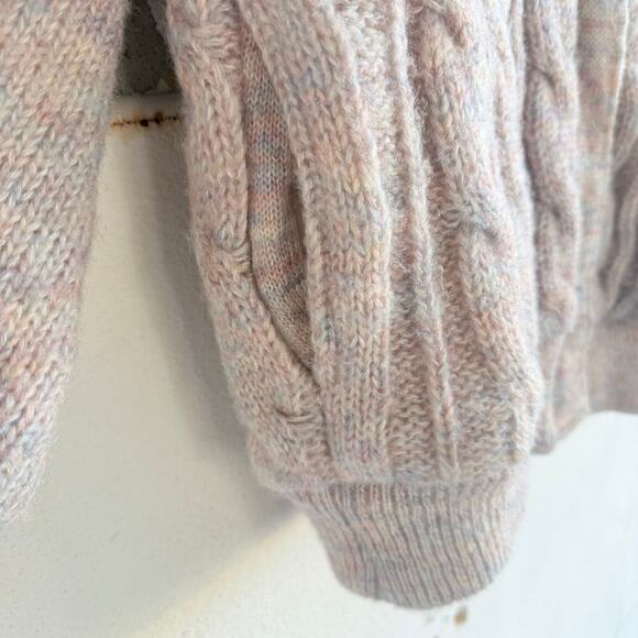 Vtg Cable Knit Sweater Jacket Attached Scarf Shawl Collar Pink Bomber Womens M - Picture 4 of 14